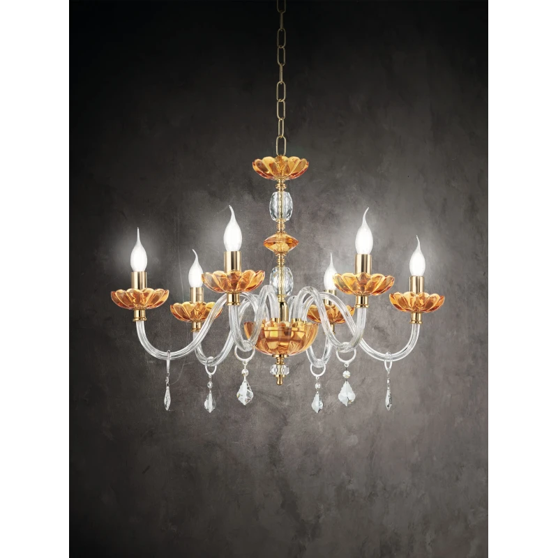 Ondaluce - Lampadario Patricia 6 Luci - Ambra