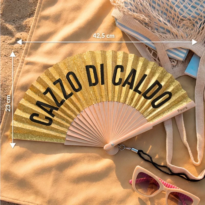Fisura - "Ca**o di Caldo" Hand Fan - Gold Glitter