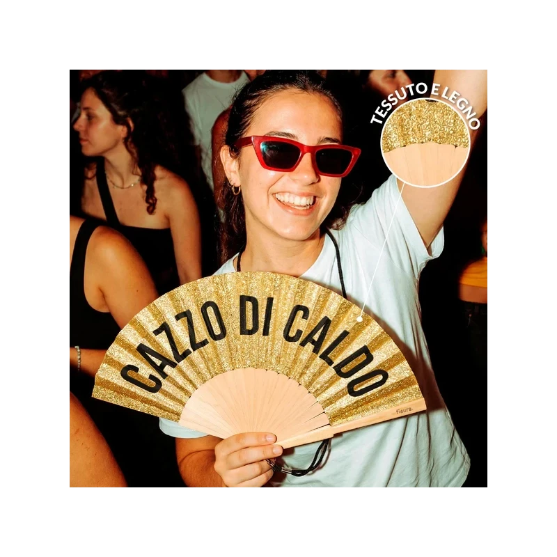 Fisura - "Ca**o di Caldo" Hand Fan - Gold Glitter