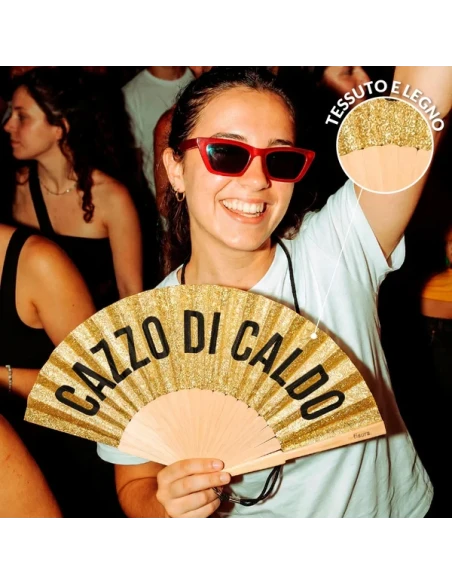 Fisura - "Ca**o di Caldo" Hand Fan - Gold Glitter
