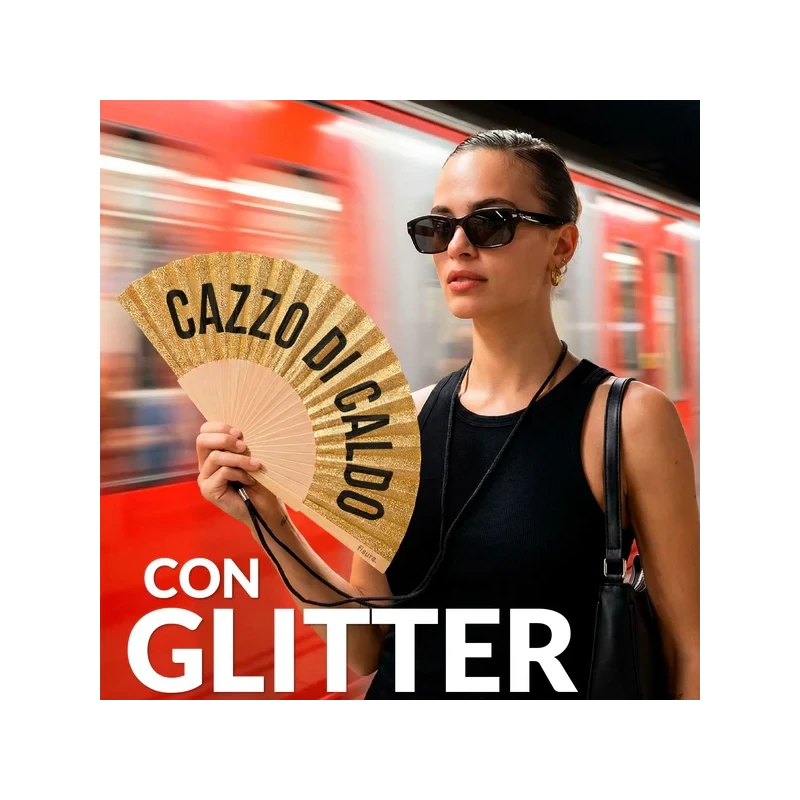 Fisura - "Ca**o di Caldo" Hand Fan - Gold Glitter