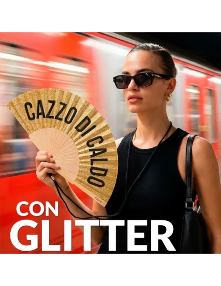 Fisura - "Ca**o di Caldo" Hand Fan - Gold Glitter