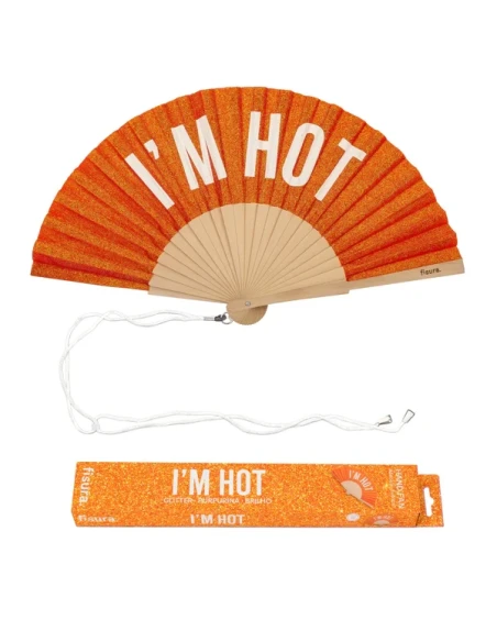 Fisura - "I'm Hot" Hand Fan - Orange Glitter