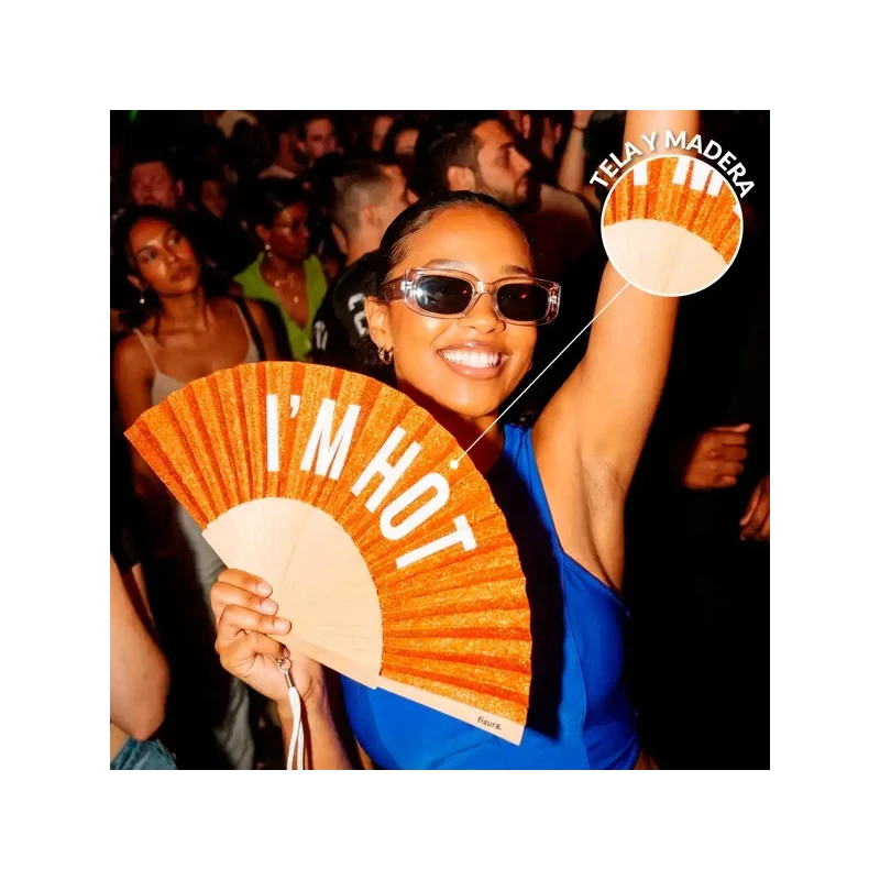 Fisura - "I'm Hot" Hand Fan - Orange Glitter