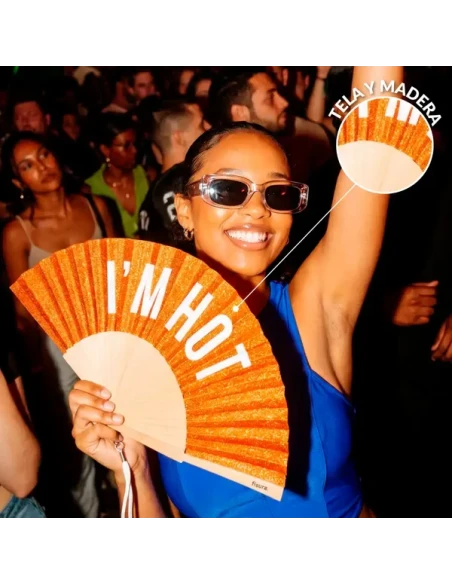 Fisura - "I'm Hot" Hand Fan - Orange Glitter