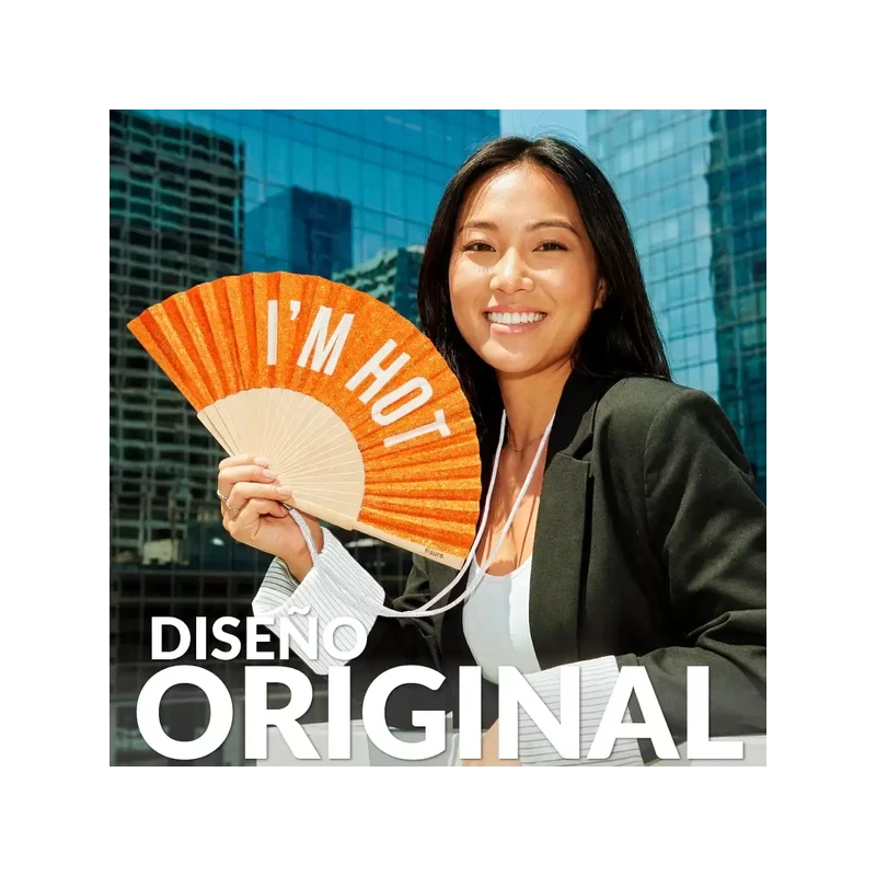 Fisura - "I'm Hot" Hand Fan - Orange Glitter