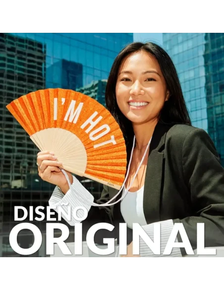 Fisura - "I'm Hot" Hand Fan - Orange Glitter