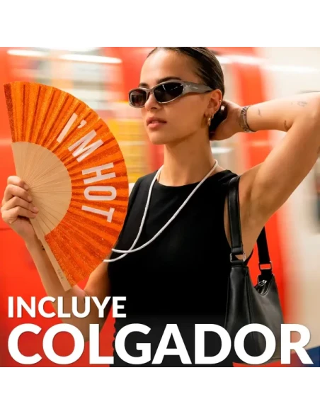 Fisura - "I'm Hot" Hand Fan - Orange Glitter