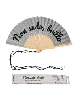 Fisura - "I Don't Sweat, I Shine" Hand Fan - Silver Glitter