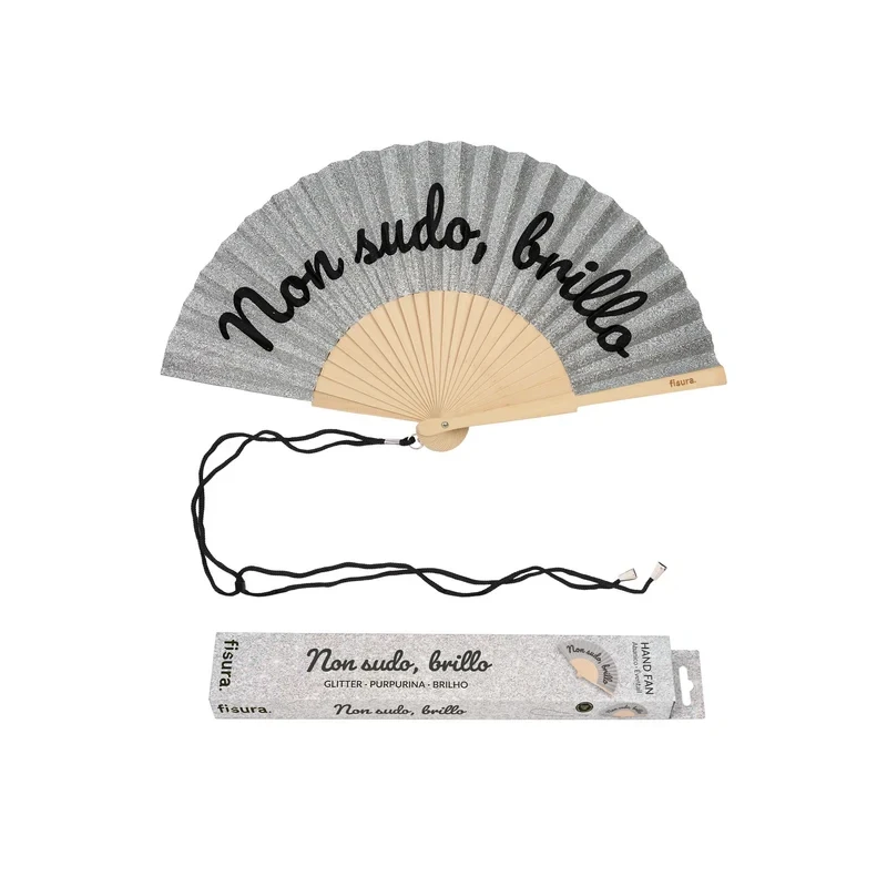 Fisura - "I Don't Sweat, I Shine" Hand Fan - Silver Glitter