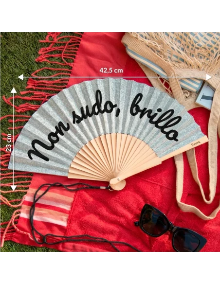 Fisura - "I Don't Sweat, I Shine" Hand Fan - Silver Glitter