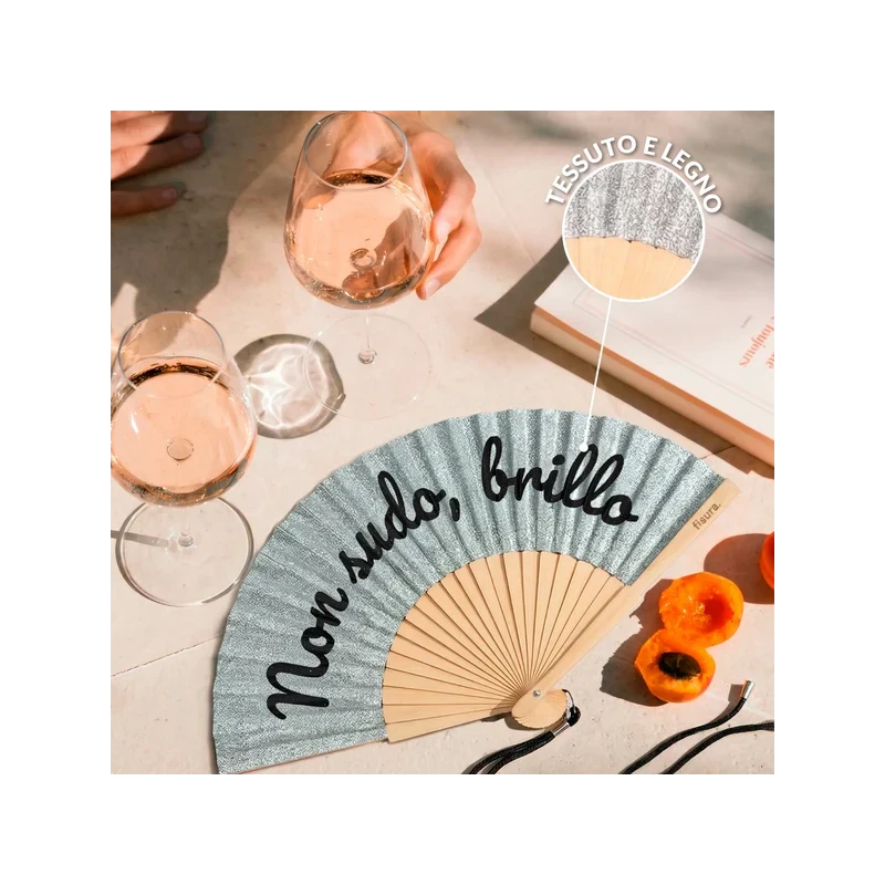 Fisura - "I Don't Sweat, I Shine" Hand Fan - Silver Glitter