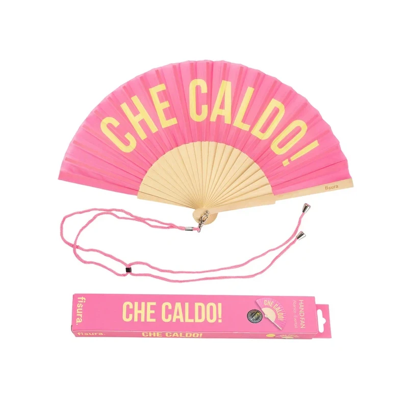 Fisura - "Che Caldo!" Hand Fan - Pink and Yellow