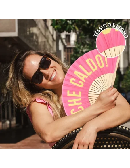 Fisura - "Che Caldo!" Hand Fan - Pink and Yellow
