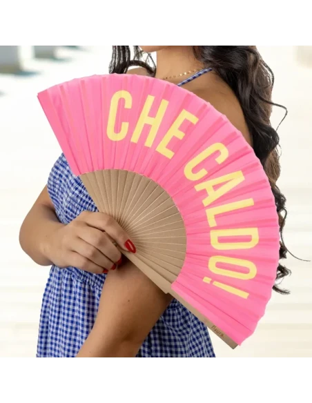 Fisura - "Che Caldo!" Hand Fan - Pink and Yellow