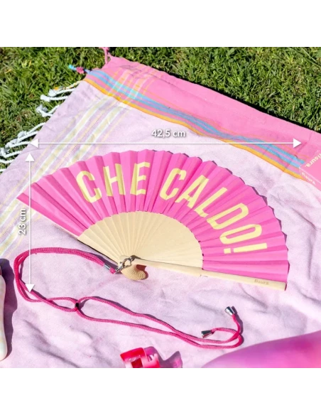Fisura - "Che Caldo!" Hand Fan - Pink and Yellow