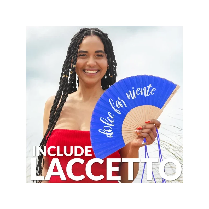 Fisura - "Dolce Far Niente" Hand Fan - Blue