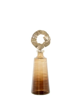 Camacho - Decorative Crystal Vase with Aluminum Lid - Amber/Gold