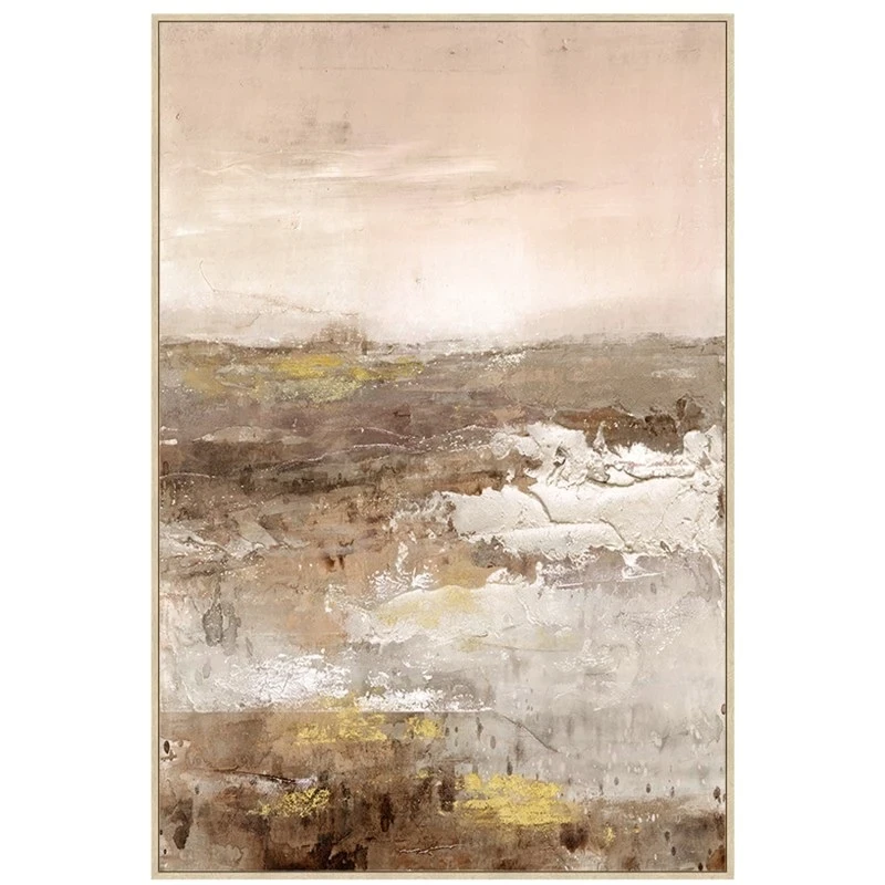 Camacho - Quadro Astratto su Tela con Cornice in Legno Naturale - 80 x 120 cm