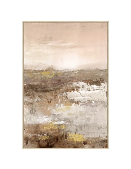 Camacho - Quadro Astratto su Tela con Cornice in Legno Naturale - 80 x 120 cm