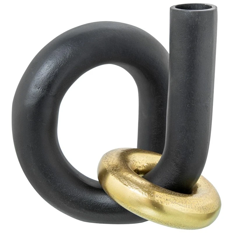 Camacho - Vaso Alluminio Nero Con Anello Oro - H 22 cm