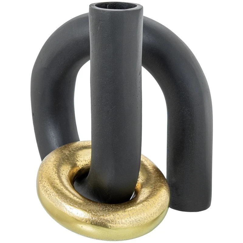 Camacho - Vaso Alluminio Nero Con Anello Oro - H 22 cm