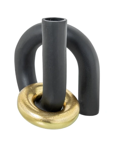 Camacho - Black Aluminum Vase with Gold Ring - H 22 cm