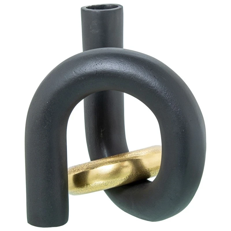 Camacho - Vaso Alluminio Nero Con Anello Oro - H 22 cm
