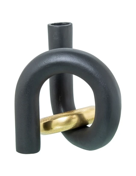 Camacho - Vaso Alluminio Nero Con Anello Oro - H 22 cm