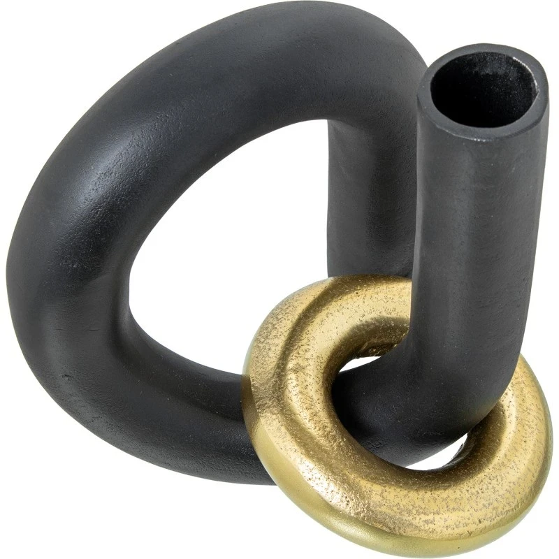 Camacho - Vaso Alluminio Nero Con Anello Oro - H 22 cm