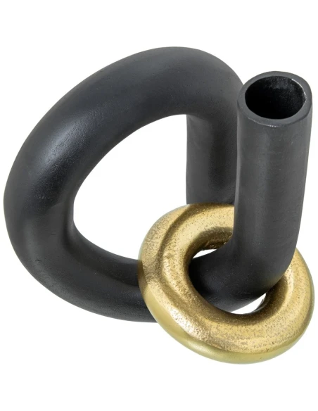 Camacho - Black Aluminum Vase with Gold Ring - H 22 cm