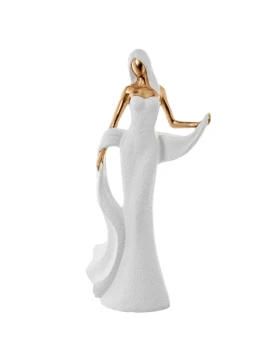 Camacho - Decorazione Ceramica Donna Bianco/Oro - 19 x 10 x 44 cm