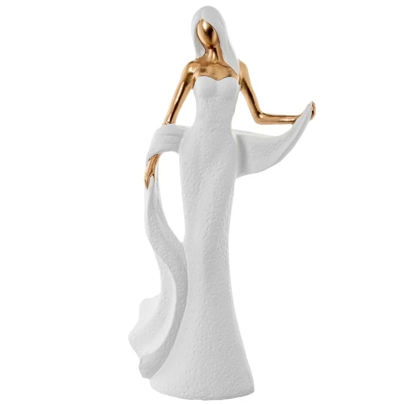 Camacho - White/Gold Ceramic Woman Decoration - 19 x 10 x 44 cm
