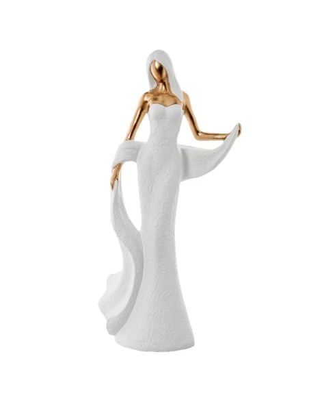 Camacho - White/Gold Ceramic Woman Decoration - 19 x 10 x 44 cm