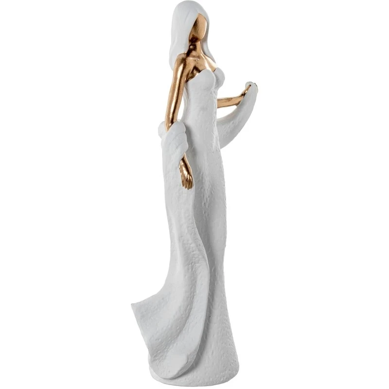 Camacho - Decorazione Ceramica Donna Bianco/Oro - 19 x 10 x 44 cm