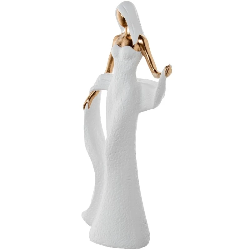 Camacho - White/Gold Ceramic Woman Decoration - 19 x 10 x 44 cm