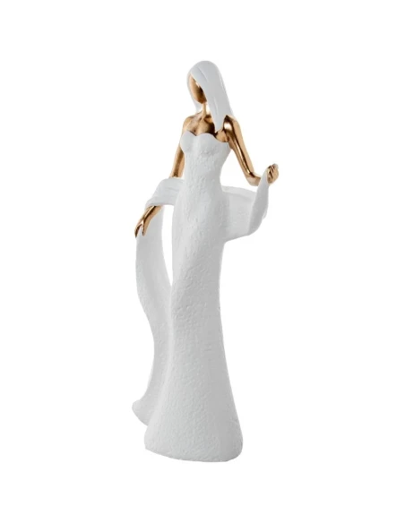 Camacho - White/Gold Ceramic Woman Decoration - 19 x 10 x 44 cm
