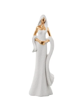 Camacho - Decorazione Ceramica Donna Bianco/Oro - 15 x 10 x 44 cm