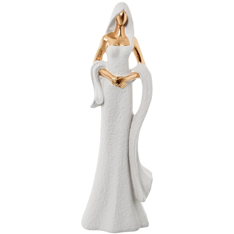 Camacho - White/Gold Ceramic Woman Decoration - 15 x 10 x 44 cm