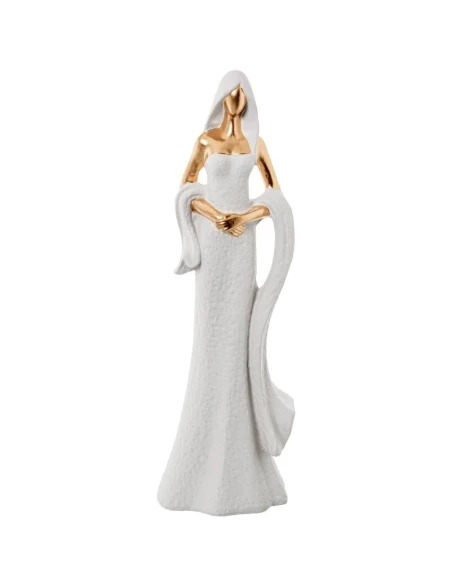 Camacho - White/Gold Ceramic Woman Decoration - 15 x 10 x 44 cm