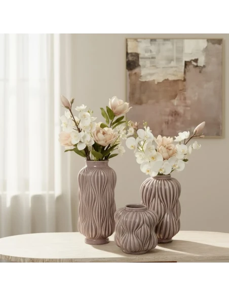 Camacho - Vaso in Ceramica H 38 cm - Rosa Antico Brillante