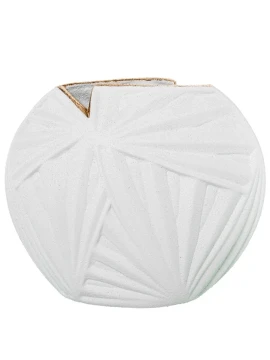 Camacho - Vaso Palma in Ceramica H 28 cm - Bianco Sabbia/Oro