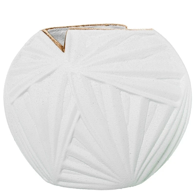 Camacho - Vaso Palma in Ceramica H 28 cm - Bianco Sabbia/Oro