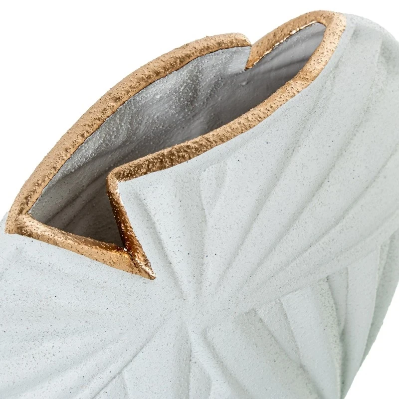 Camacho - Vaso Palma in Ceramica H 28 cm - Bianco Sabbia/Oro