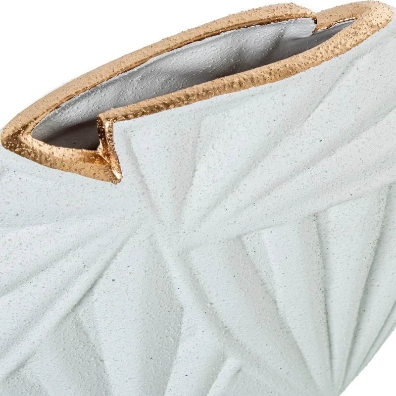 Camacho - Vaso Palma in Ceramica H 23 cm - Bianco Sabbia/Oro