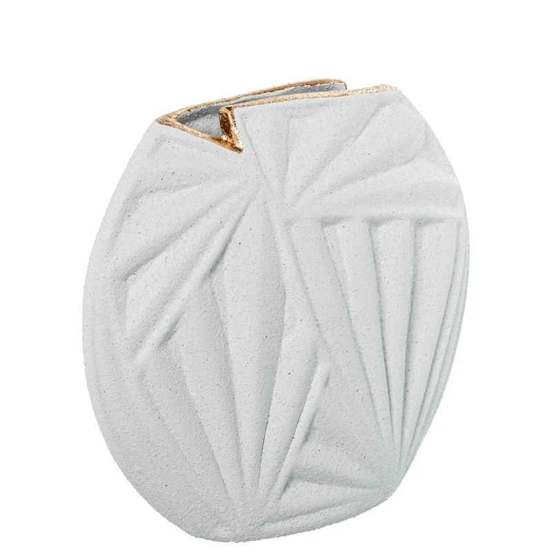 Camacho - Vaso Palma in Ceramica H 23 cm - Bianco Sabbia/Oro
