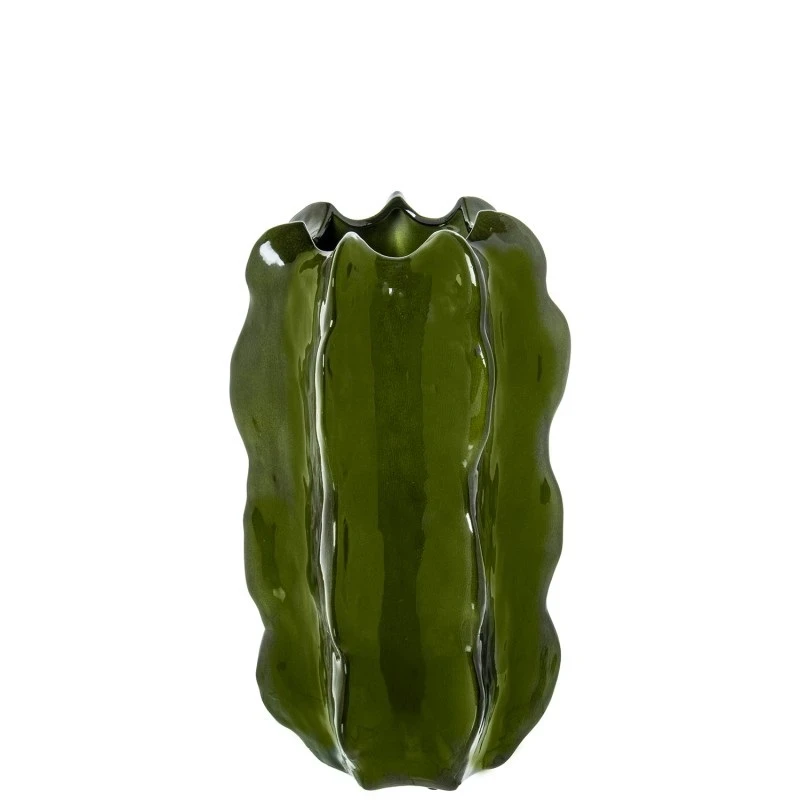 Camacho - Vaso Cactus in Ceramica H 40 cm - Verde Scuro Lucido