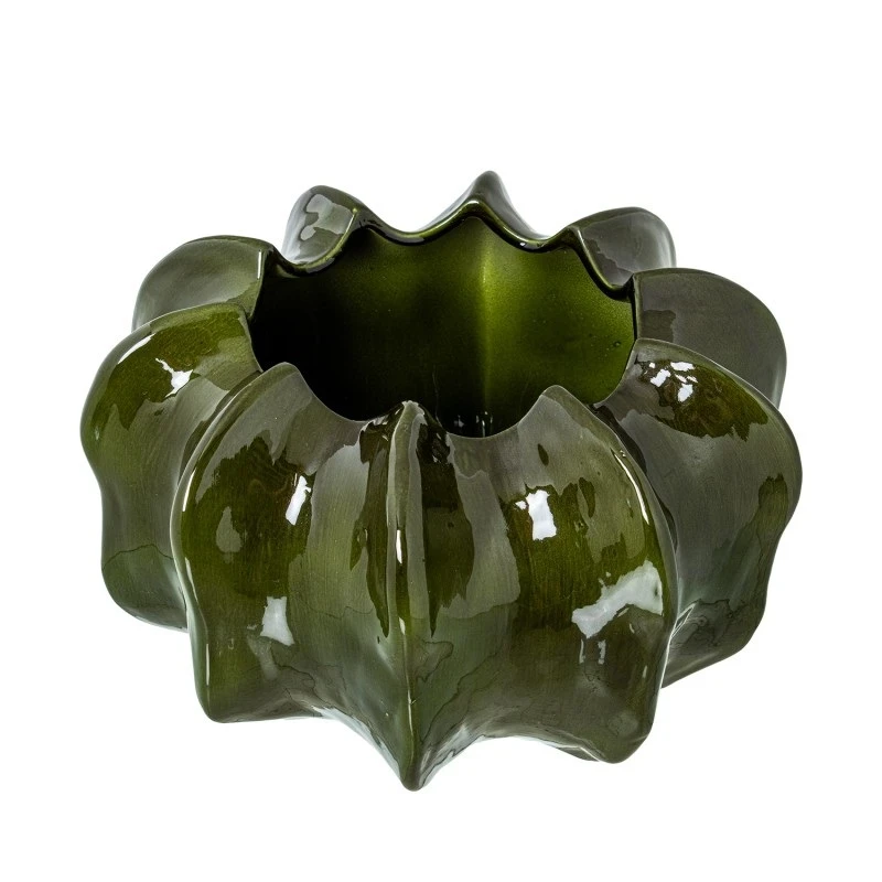 Camacho - Centrotavola Cactus in Ceramica H 20 cm - Verde Scuro Lucido