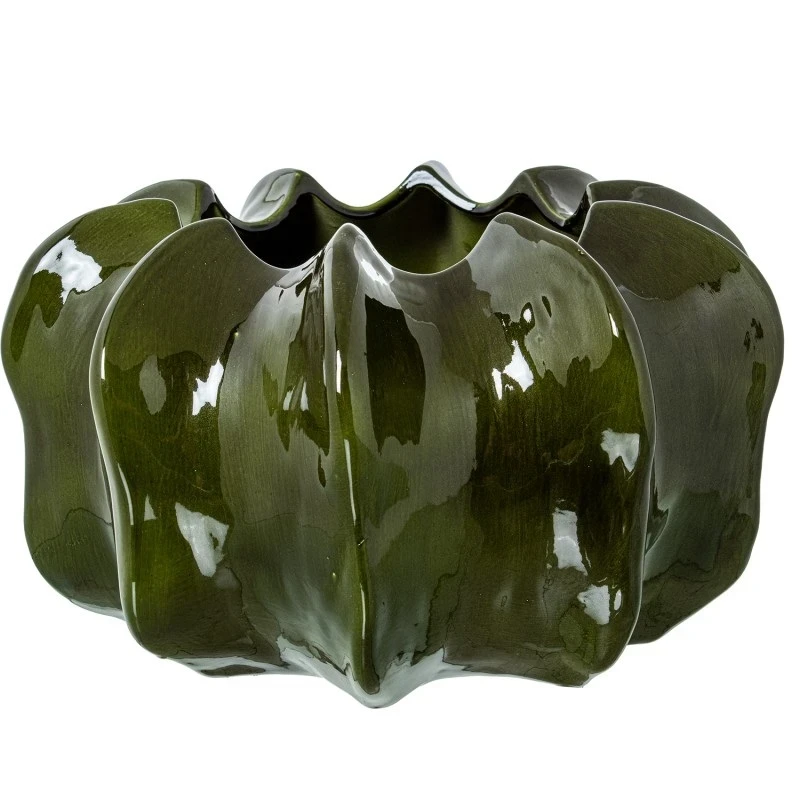 Camacho - Centrotavola Cactus in Ceramica H 20 cm - Verde Scuro Lucido