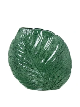 Camacho - Vaso in Ceramica Piatto Foglie H 30 cm - Verde Marmorizzato